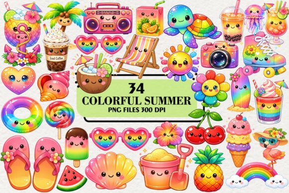 Download Kawaii Colorful Summer Clipart Bundle - Color Collection