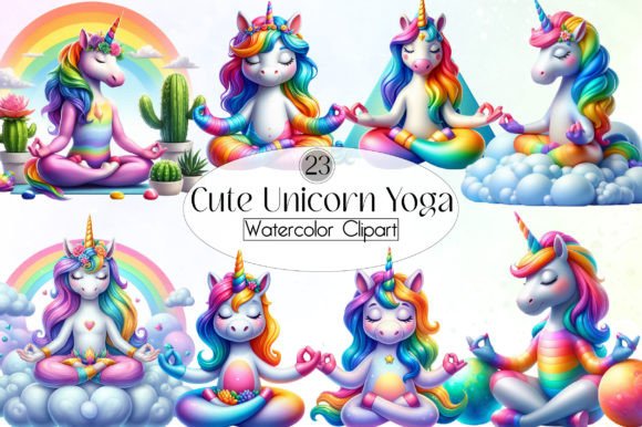 Download Watercolor Cute Unicorn Yoga Clipart Bun - Color Collection