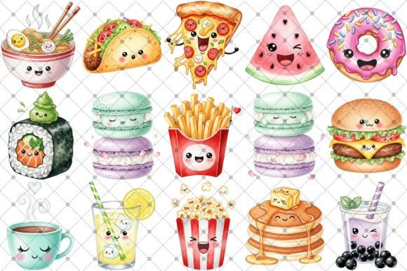 Download Kawaii Food &amp; Drink Watercolor Clipart - Color Collection
