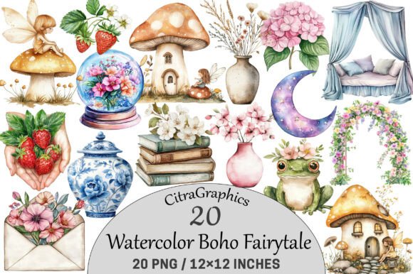 Download Watercolor Boho Fairytale Clipart. - Color Collection