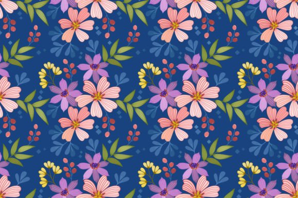 Download Flowers Design on Blue Color Pattern. - Color pattern Collection