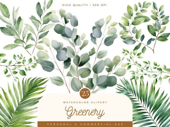 Download Watercolor Greenery Clipart Bundle - Color Collection