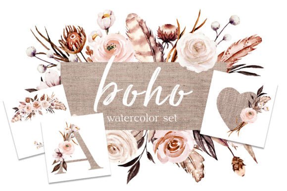 Download Watercolor Flowers Set Boho - Color Collection