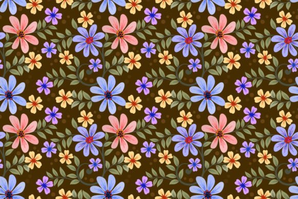 Download Colorful Flower on Brown Color Pattern. - Color pattern Collection