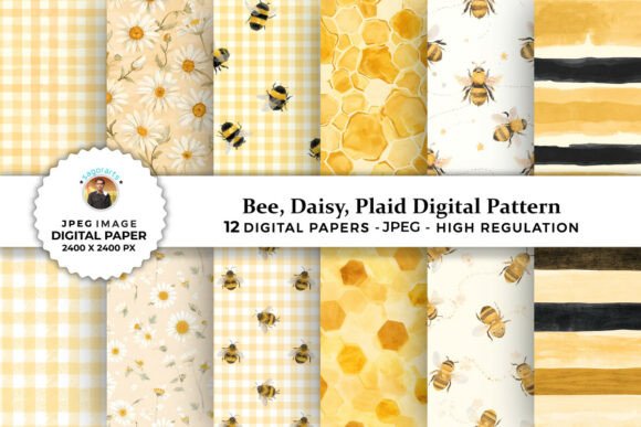Download Watercolor Honey Bee Digital Patterns - Color Collection
