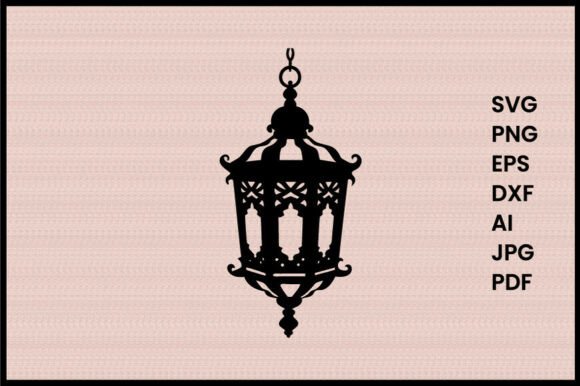 Download Hanging Lantern with Ornate Design Silho - Premium Resources