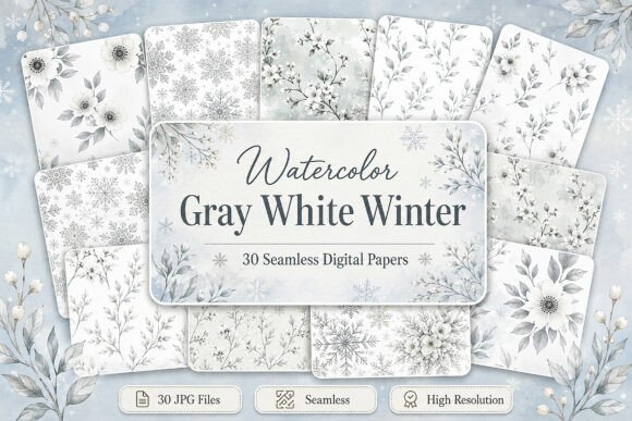 Download Watercolor Gray White Winter Patterns - Color Collection