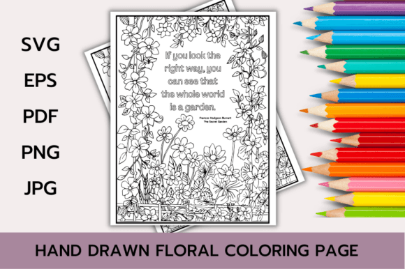 Download Floral Coloring Page with Book Quote - Color Collection