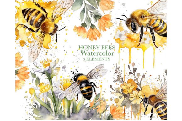 Download Watercolor Honey Bee, Nature Art - Color Collection