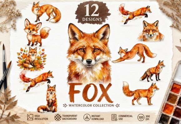 Download Watercolor Fox PNG Set Cute Animal - Color Collection