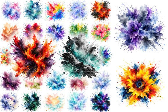 Download 100 Colorful Watercolor Splash Clipart - Color Collection
